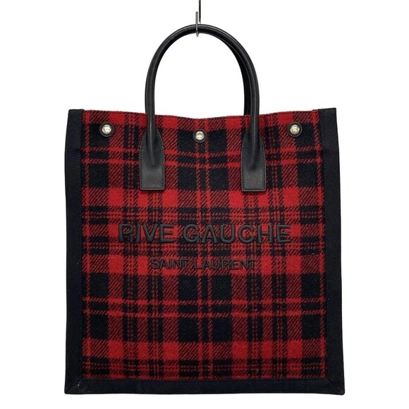 SAINT LAURENT PARIS Noe N/S tote bag Red Black Tweeds Canvas Leather 622-071625 - Picture 1 of 13